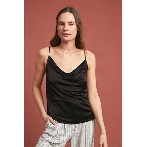 Anthropologie Claremont Draped Cami Black Cowl Neck Silky Rayon Top